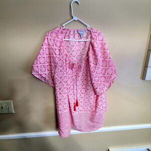 CATHERINES WOMENS ORANGE WHITE FLOWING TOP SHIRT BLOUSE 2X 22 24W